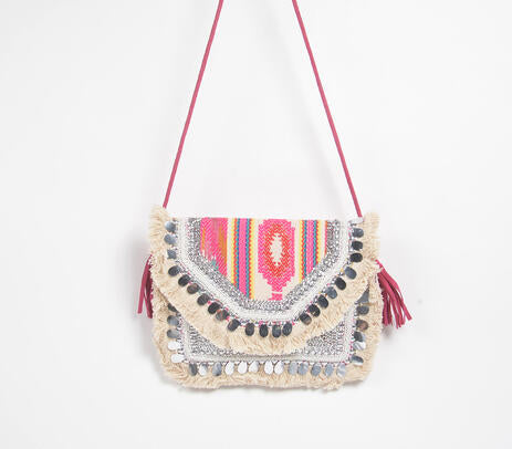 Handcrafted Sequin Embellished Sling Bag – Fringed &amp; Tasseled