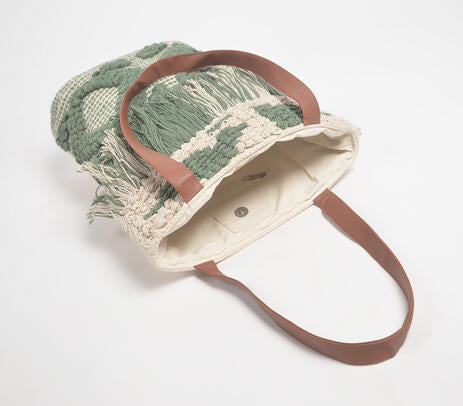 Olive Deco Tufted & Tasseled Tote Bag