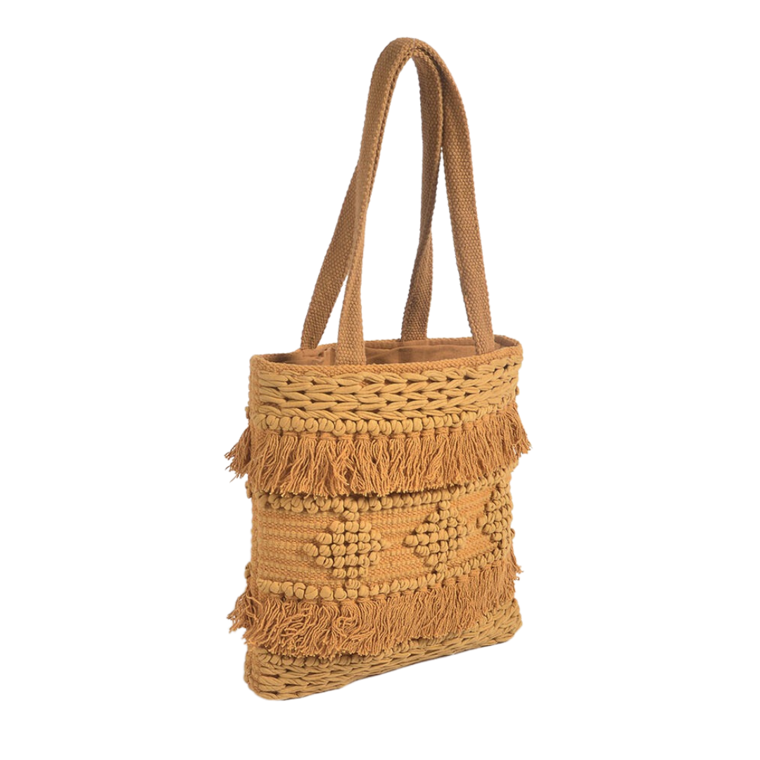 Tufted &amp; Tasseled Cotton Honey Tote Bag – Stylish Aussie