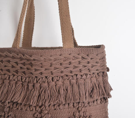 Tufted & Tasseled Cocoa Tote Bag