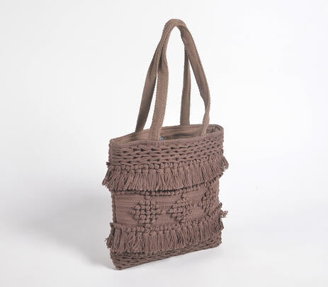 Tufted & Tasseled Cocoa Tote Bag
