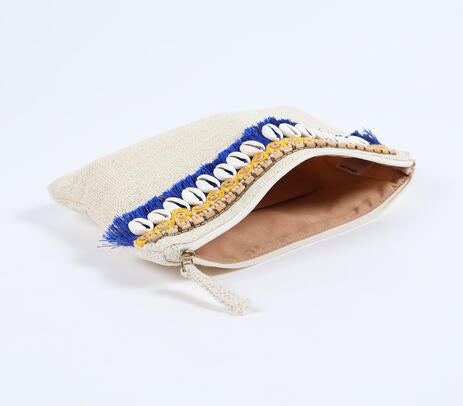 Beads &amp; Fringes Embellished Jute Pouch
