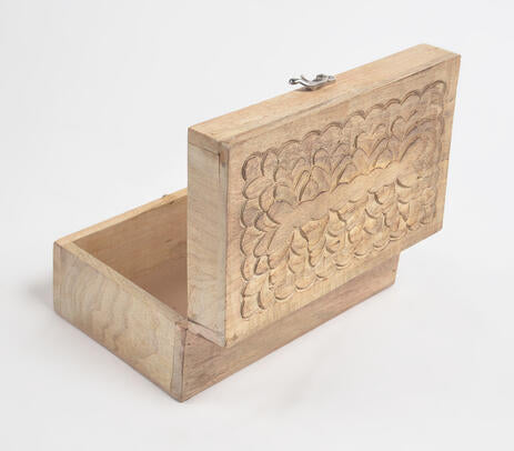 Hand Carved Classic Wooden Keepsake Box Q