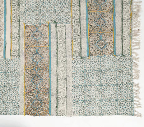 Hand Embroidered &amp; Block Printed Cotton Maximal Fringed Rug