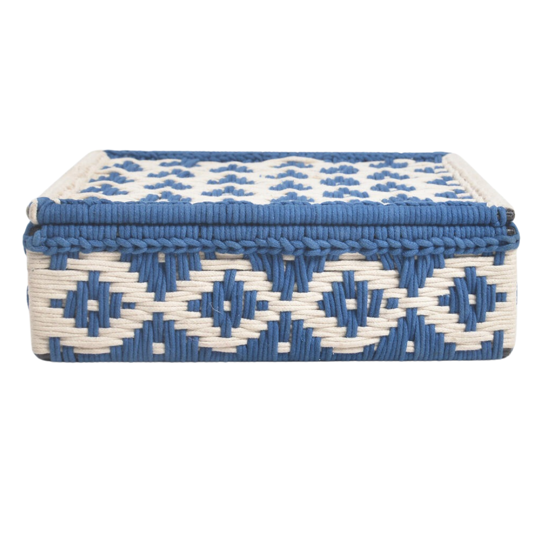 Handwoven Recycled Cotton Beige &amp; Blue Box