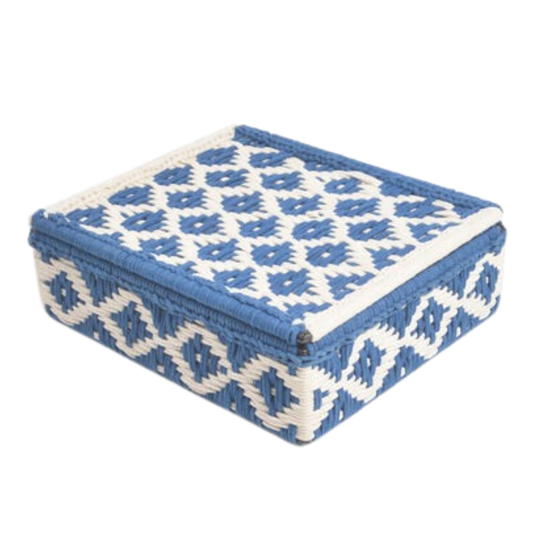 Handwoven Recycled Cotton Beige &amp; Blue Box