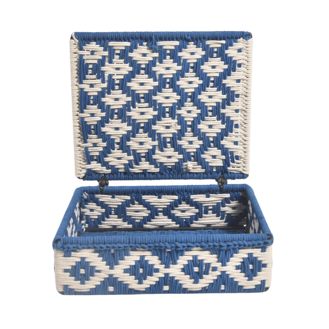 Handwoven Recycled Cotton Beige &amp; Blue Box