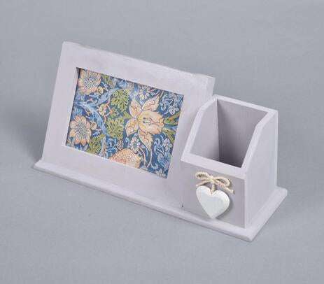 Heart-Charm Wooden Pen & Photo Desk Stand