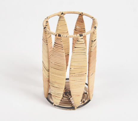 Handwoven Cane &amp; Iron Pen Stand