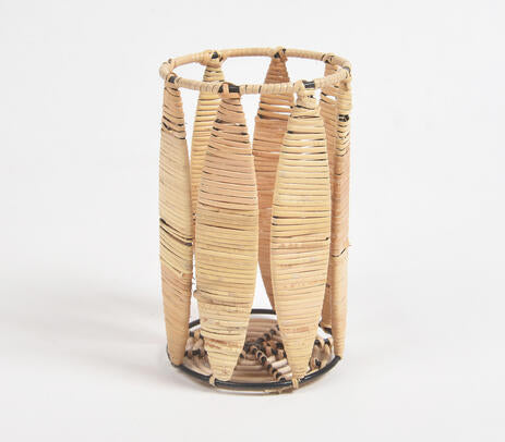Handwoven Cane &amp; Iron Pen Stand