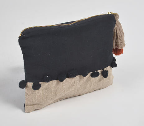 Monotone Embroidered Cotton Travel Pouch