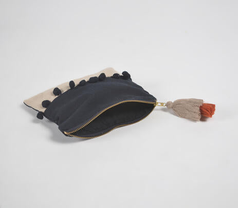 Colorblock Monotone Embroidered Travel Pouch