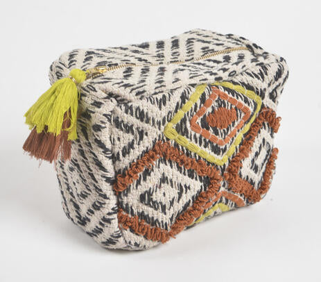 Quilted & Embroidered Diamonds Cotton Travel Pouch