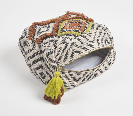 Quilted & Embroidered Diamonds Cotton Travel Pouch