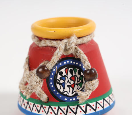 Hand Painted Clay Tribal Pen Stand