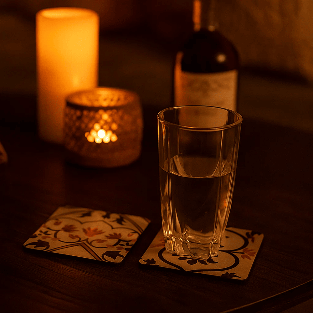 Taj Mahal Floral Laminated & Laser Cut MDF Coasters (Set of 2)