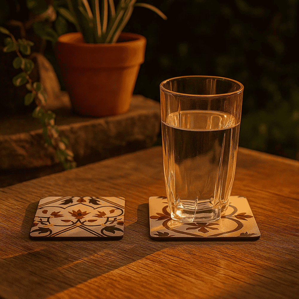 Taj Mahal Floral Laminated & Laser Cut MDF Coasters (Set of 2)