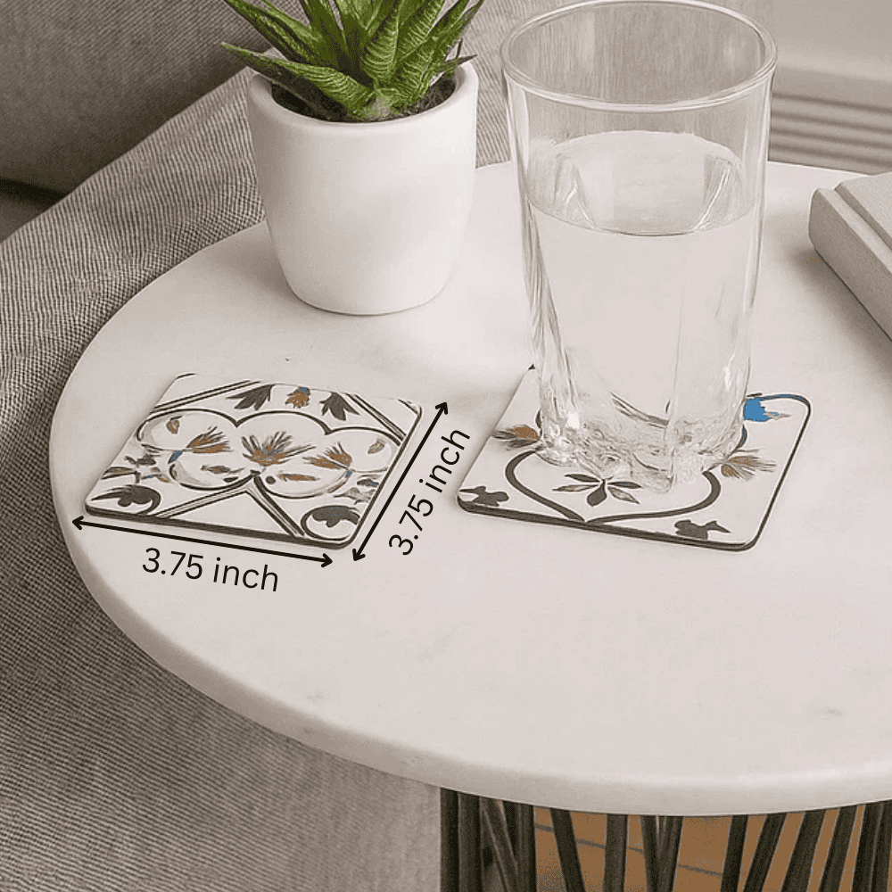 Taj Mahal Floral Laminated & Laser Cut MDF Coasters (Set of 2)