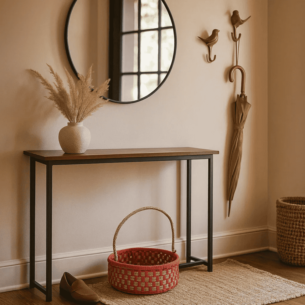Handwoven Red Basket with Handle – Recycled Cotton & Plastic Storage Basket