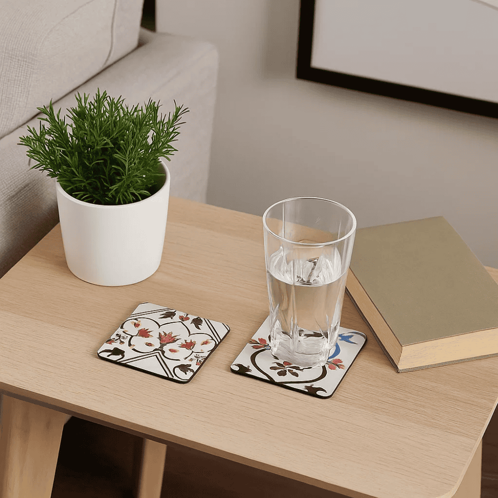 Taj Mahal Floral Laminated & Laser Cut MDF Coasters (Set of 2)