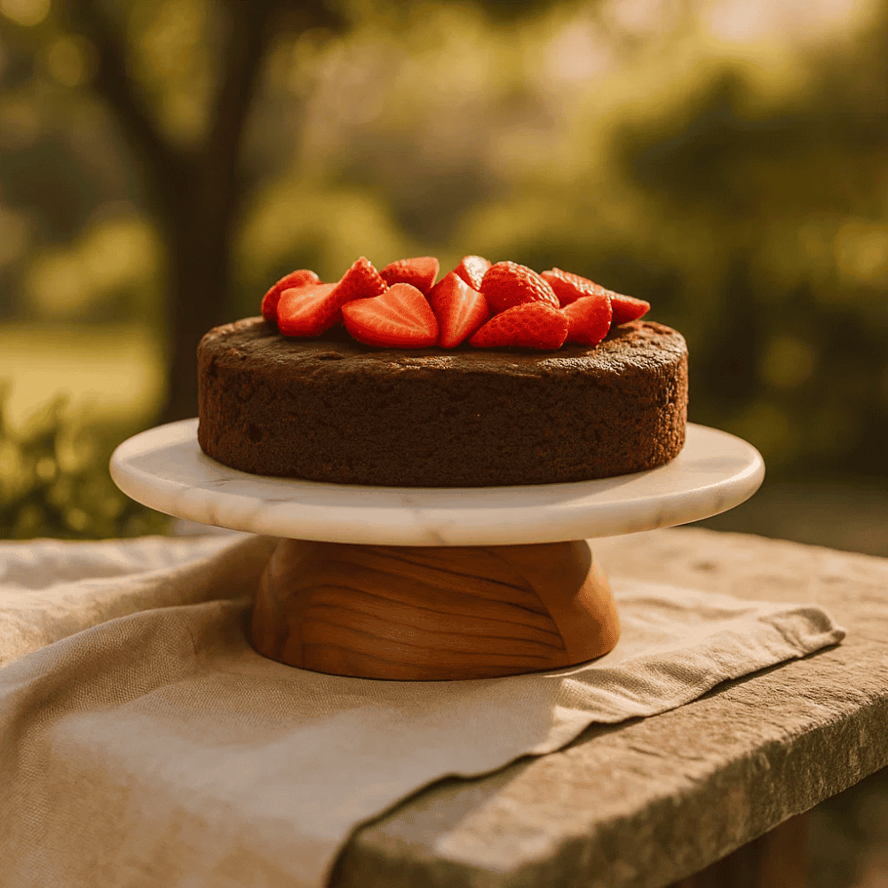 Fusion Mango Wood &amp; Marble Cake Stand