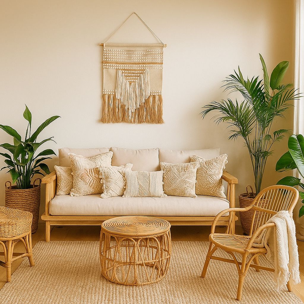 Neutral cotton wall hanging with long layered fringe – handcrafted boho wall decor for living room, bedroom, or hallway

