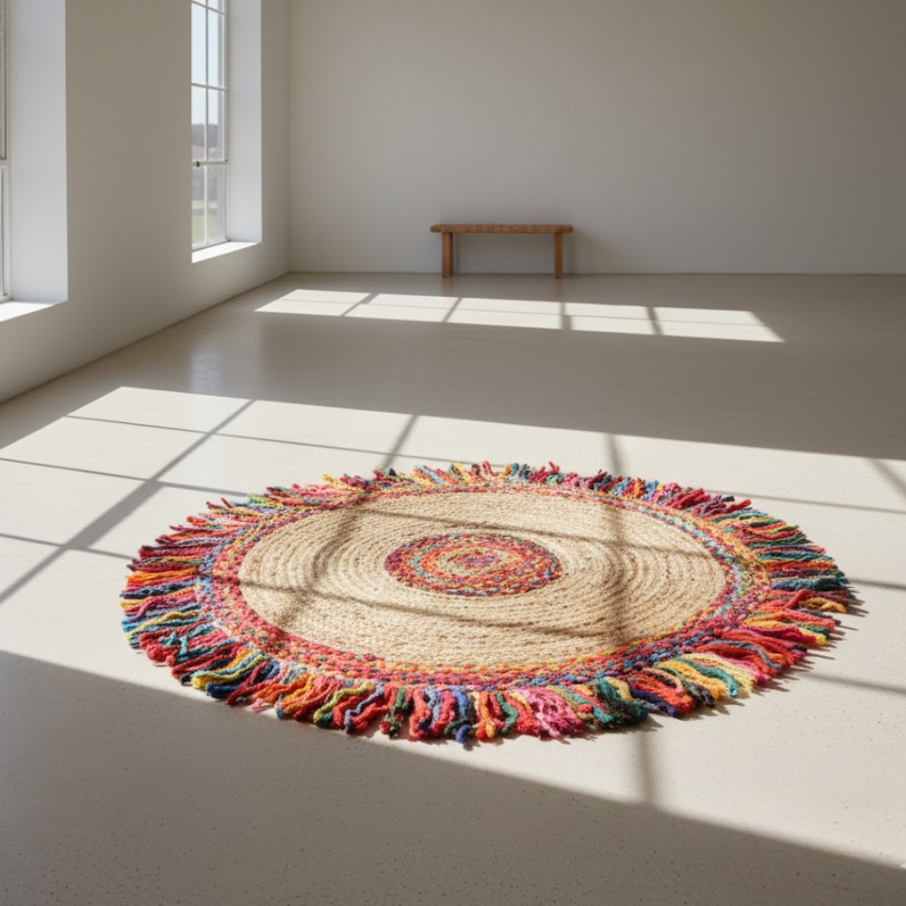 Hand-Braided Cotton Jute Rug – Upcycled