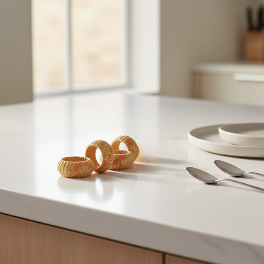 Handcrafted Round Cane & Iron Napkin Rings – Set of 4