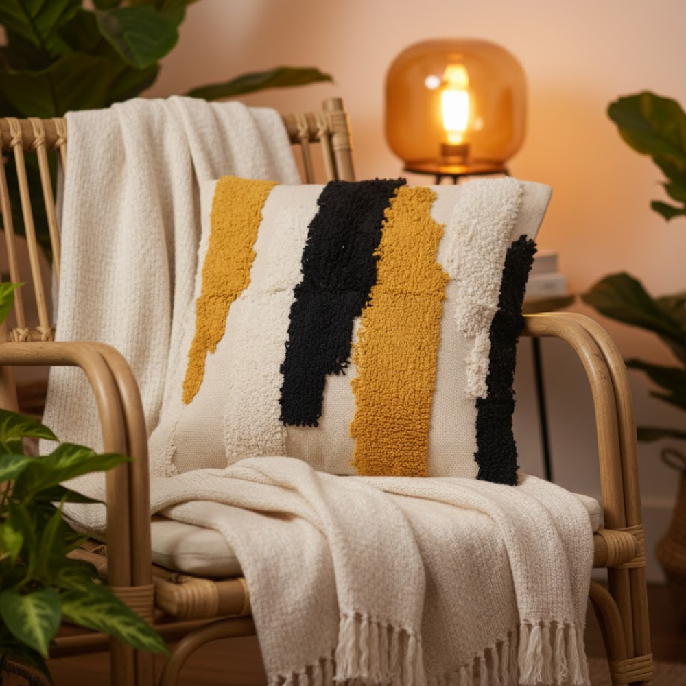 Tufted Multicolor Abstract Cushion Cover – Handwoven Cotton Cushion Cover