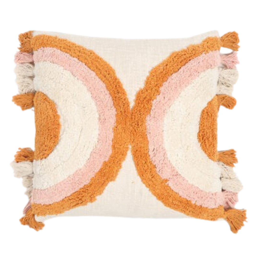 Rainbow Tufted Tasseled Cotton Cushion Cover – Handcrafted