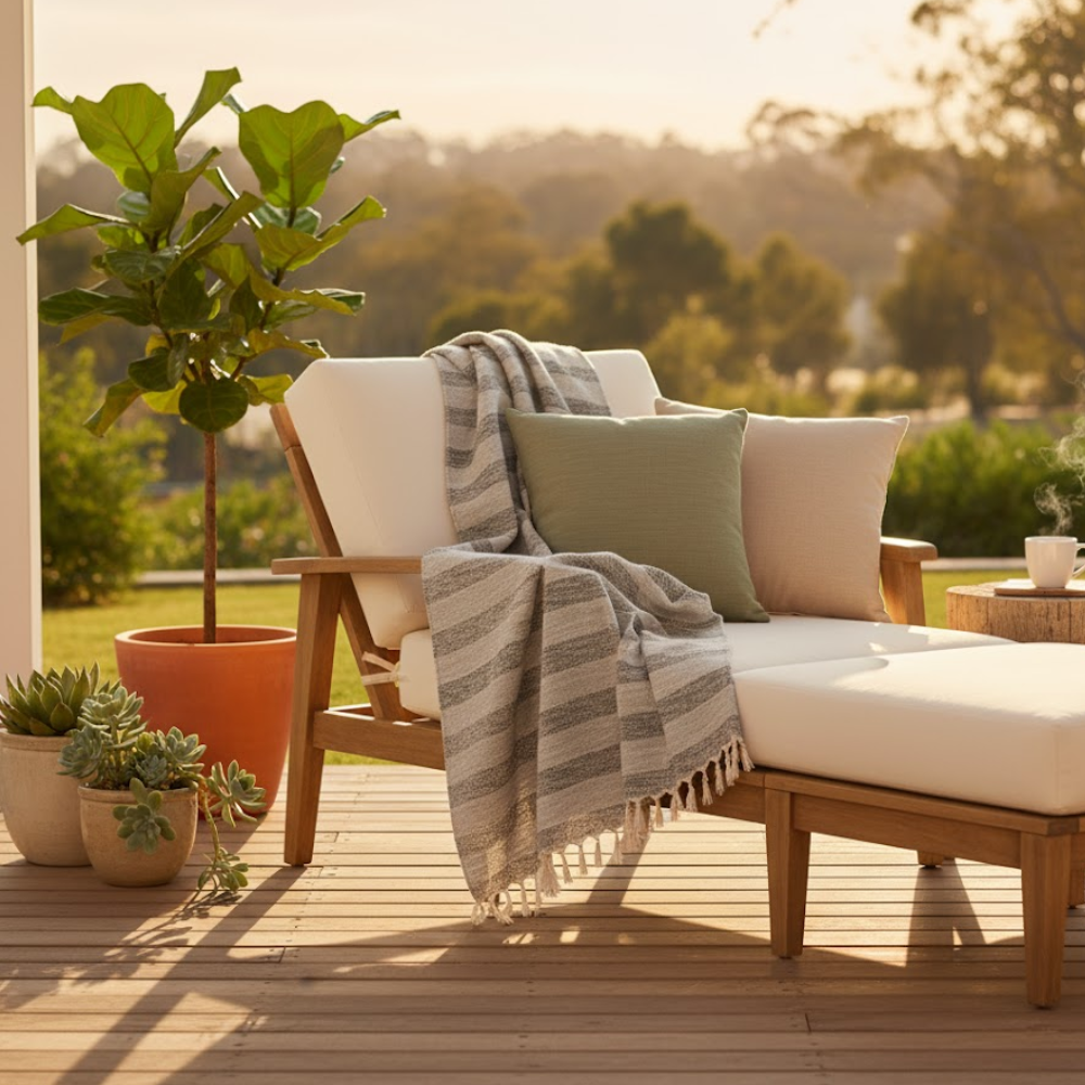 Handwoven Cotton Greyscale Striped Tasseled Throw Blanket