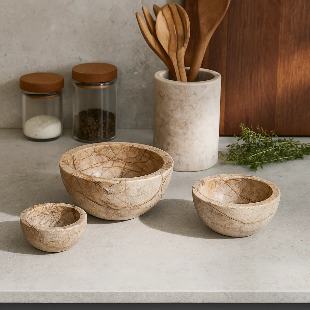 Marble Turned Classic Round Bowls (Set of 3)