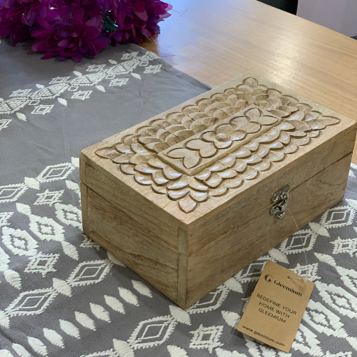 Hand Carved Wooden Keepsake Box – Eco-Friendly