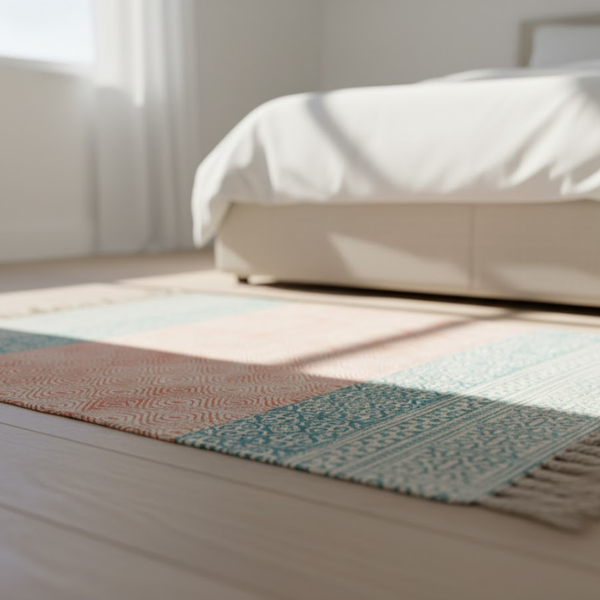 Art Deco Cotton Rug with Tassels – Handwoven Artisan Cotton Rug with Geometric Detailing
