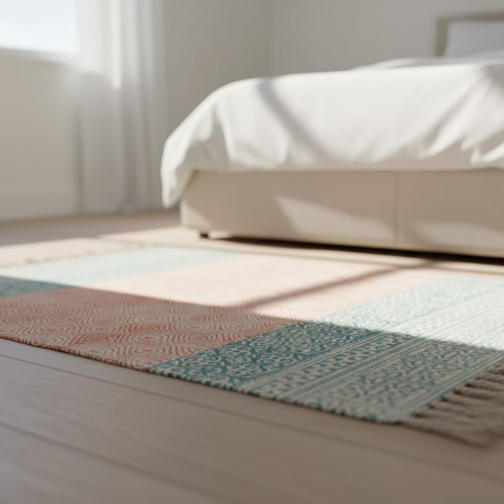 Art Deco Cotton Rug with Tassels – Handwoven Artisan Cotton Rug with Geometric Detailing