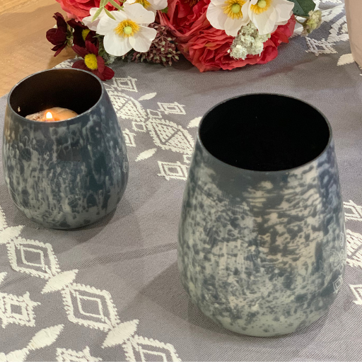 Monochrome Black &amp; White Textured Glass Votives – Set of 2