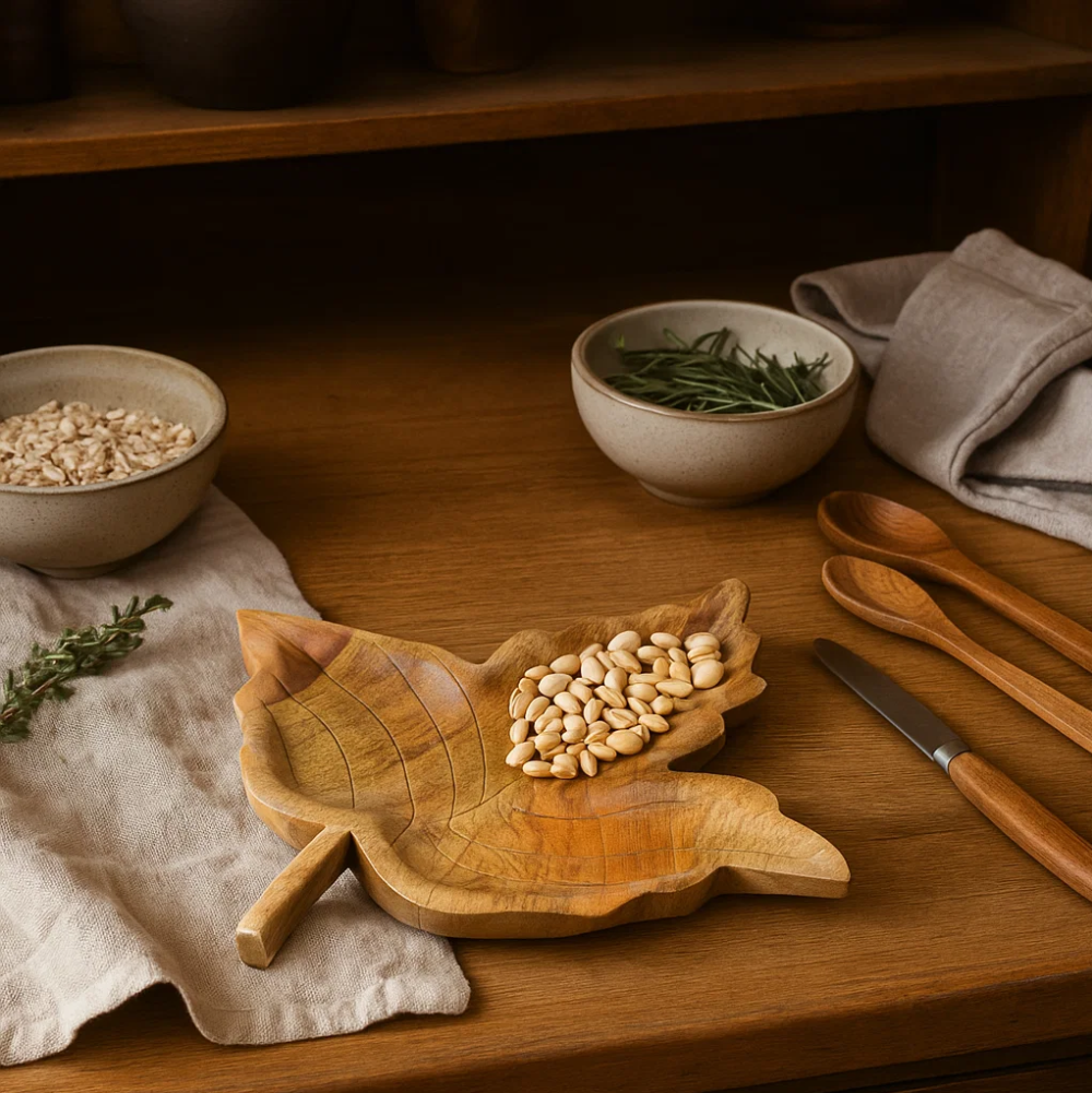 Maple Leaf Hand Carved Raw Mango Wood Platter