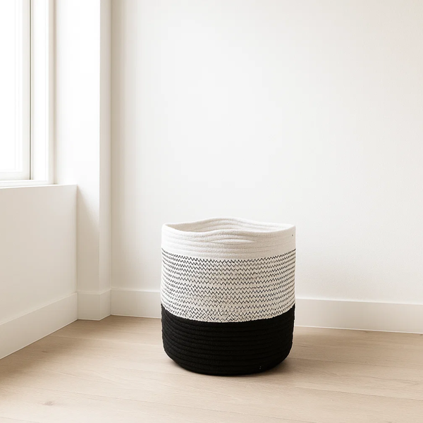 Monochrome Zigzag Basket | Handwoven Cotton Storage Decor