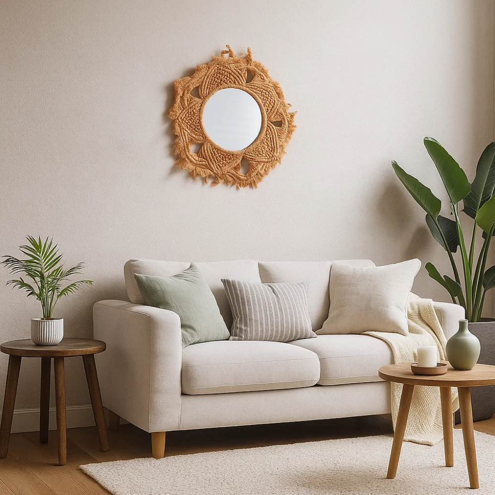 Hand Knotted Honey Macrame Star Wall Mirror