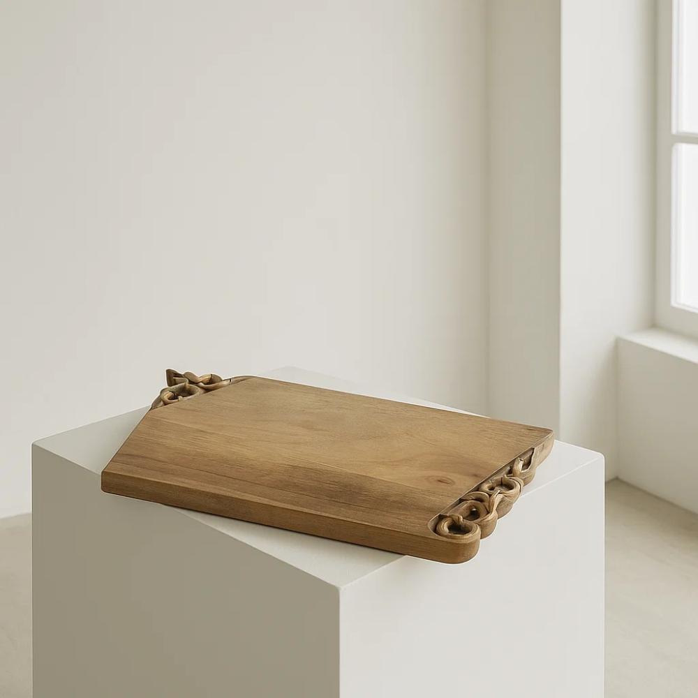 Hand Carved Golden Border Chopping Board – Artisan Wooden Kitchen Board with Decorative Gold Detailing