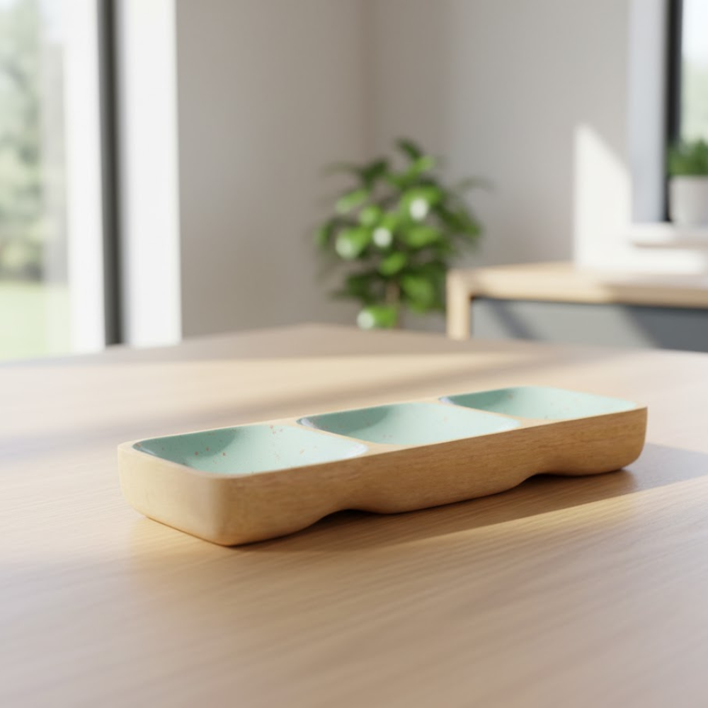 Mint Enamelled Wooden Serving Platter – Handcrafted Wooden Serveware with Mint Enamel Finish