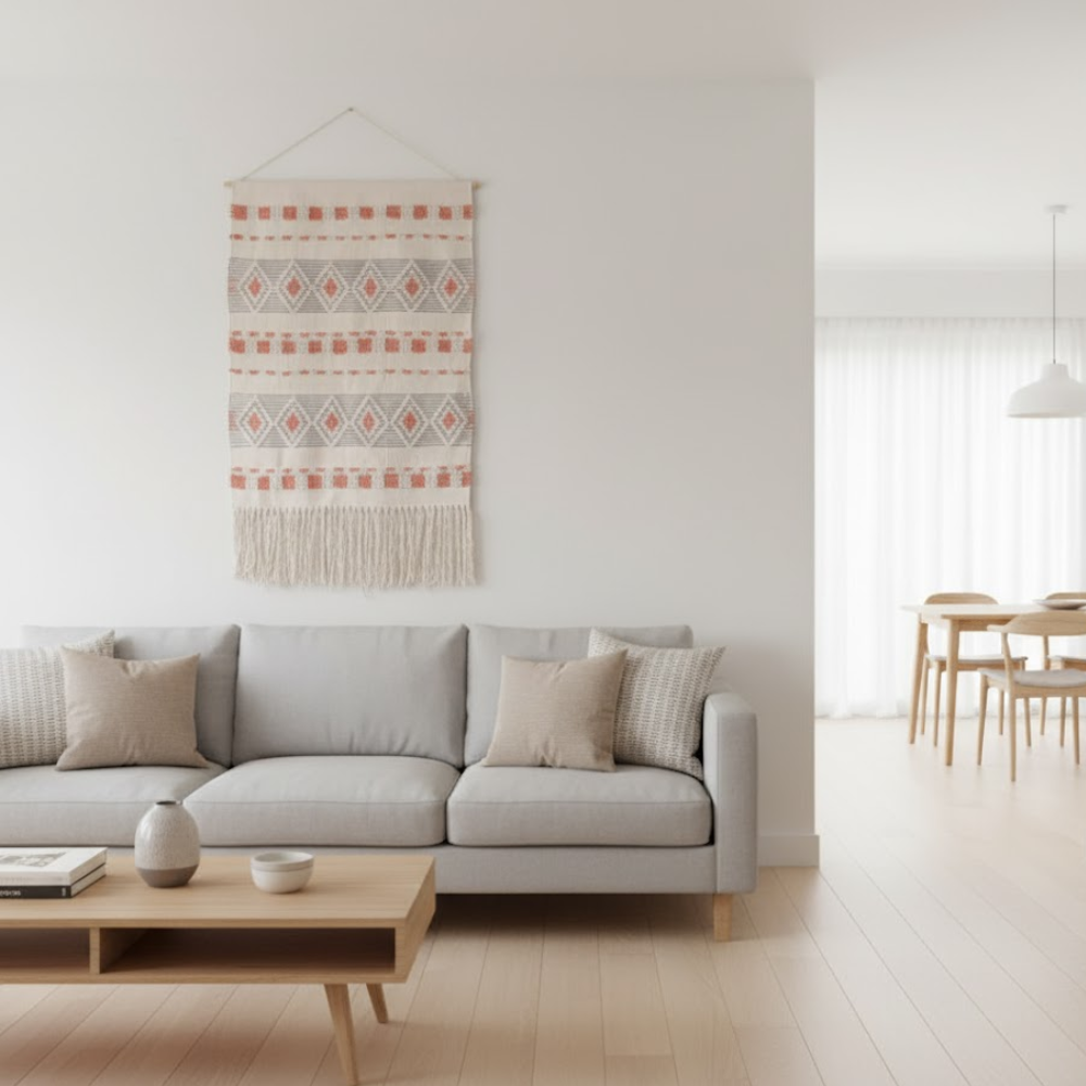 Handwoven Wool & Cotton Geometric Terra Fringed – Wall Hanging