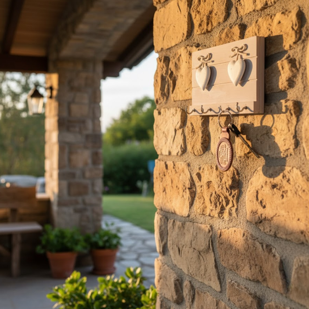 Distress Painted Wooden Ivory Heart 4‑Key Hanger