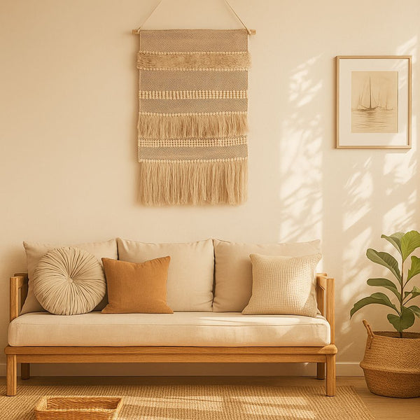 Neutral Bayadere Wall Hanging | Handwoven Wool and Cotton Decor