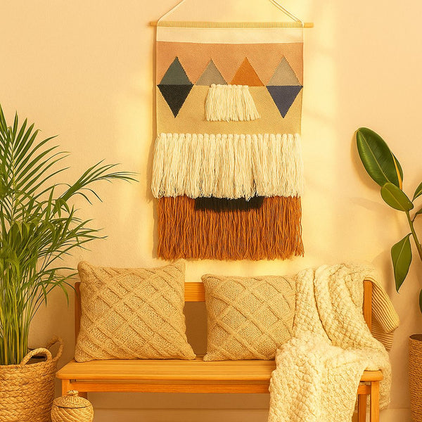 Tufted Geometric Wool Wall Hanging | Handwoven Boho Decor