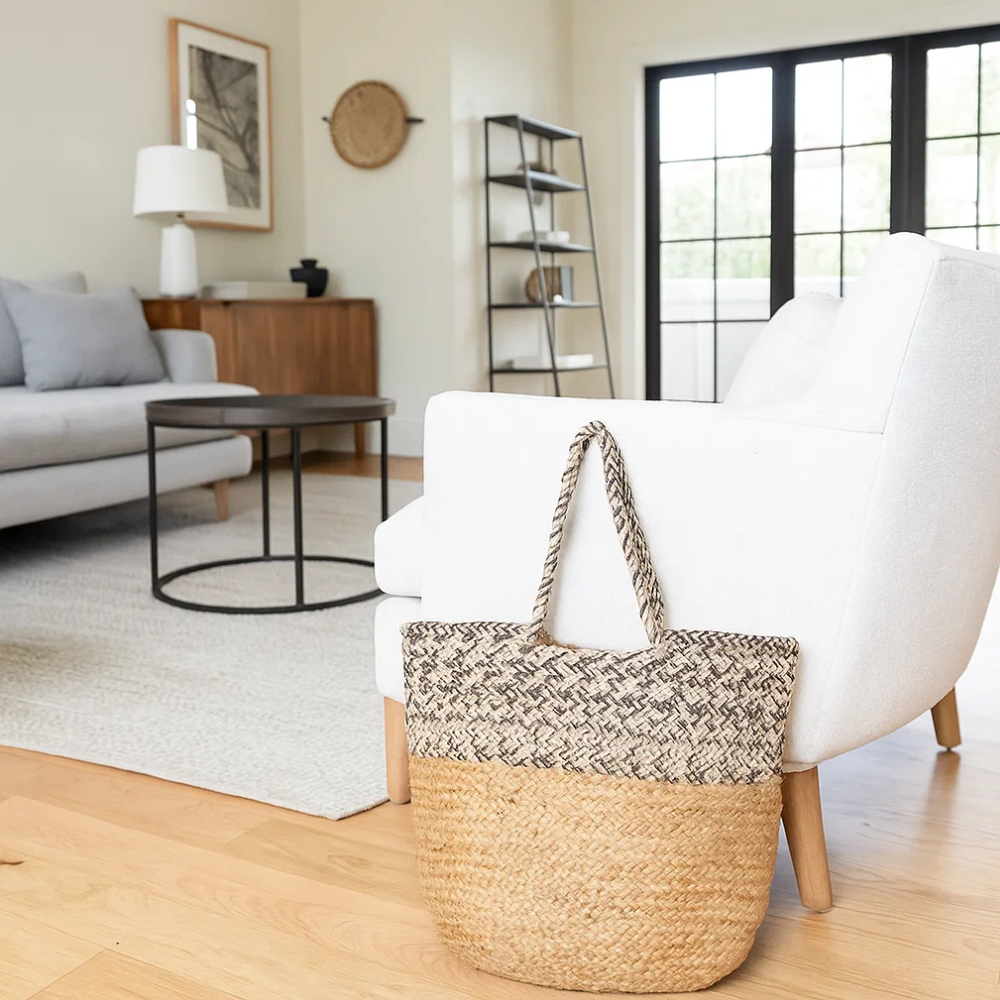 Hand Braided Jute & Cotton Tote Bag – Eco-Friendly Artisan Tote Bag in Natural Fibres
