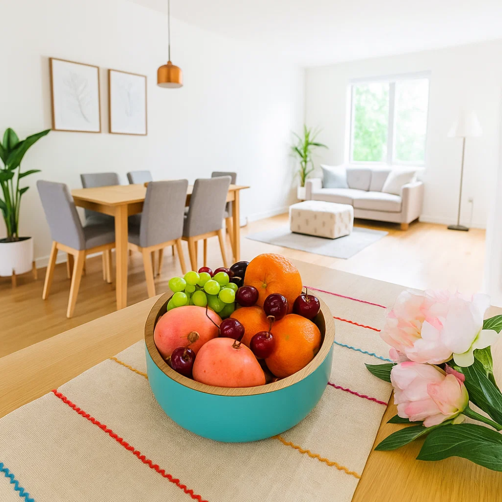 Acacia Wood Matte Aqua Salad Bowl – Handcrafted Wooden Serveware with Aqua Enamel Finish