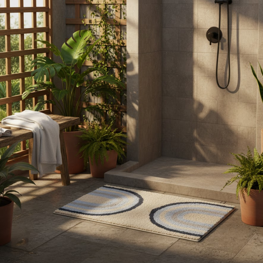 Tufted Blue Breeze Cotton Bath Mat – Handwoven & Hand-Tufted Eco-Friendly Bathroom Rug