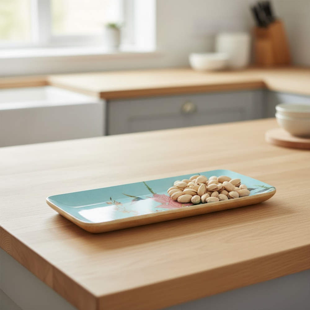 Floral Motif Wooden Tray –  handcrafted Mango Wood Serving Tray