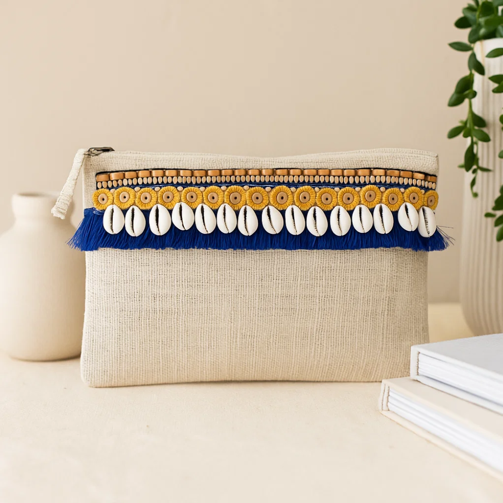 Beads & Fringes Embellished Jute Pouch